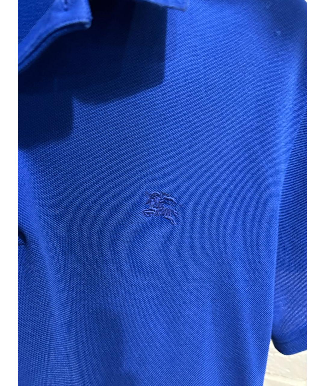 BURBERRY Синее хлопковое поло с коротким рукавом, фото 5