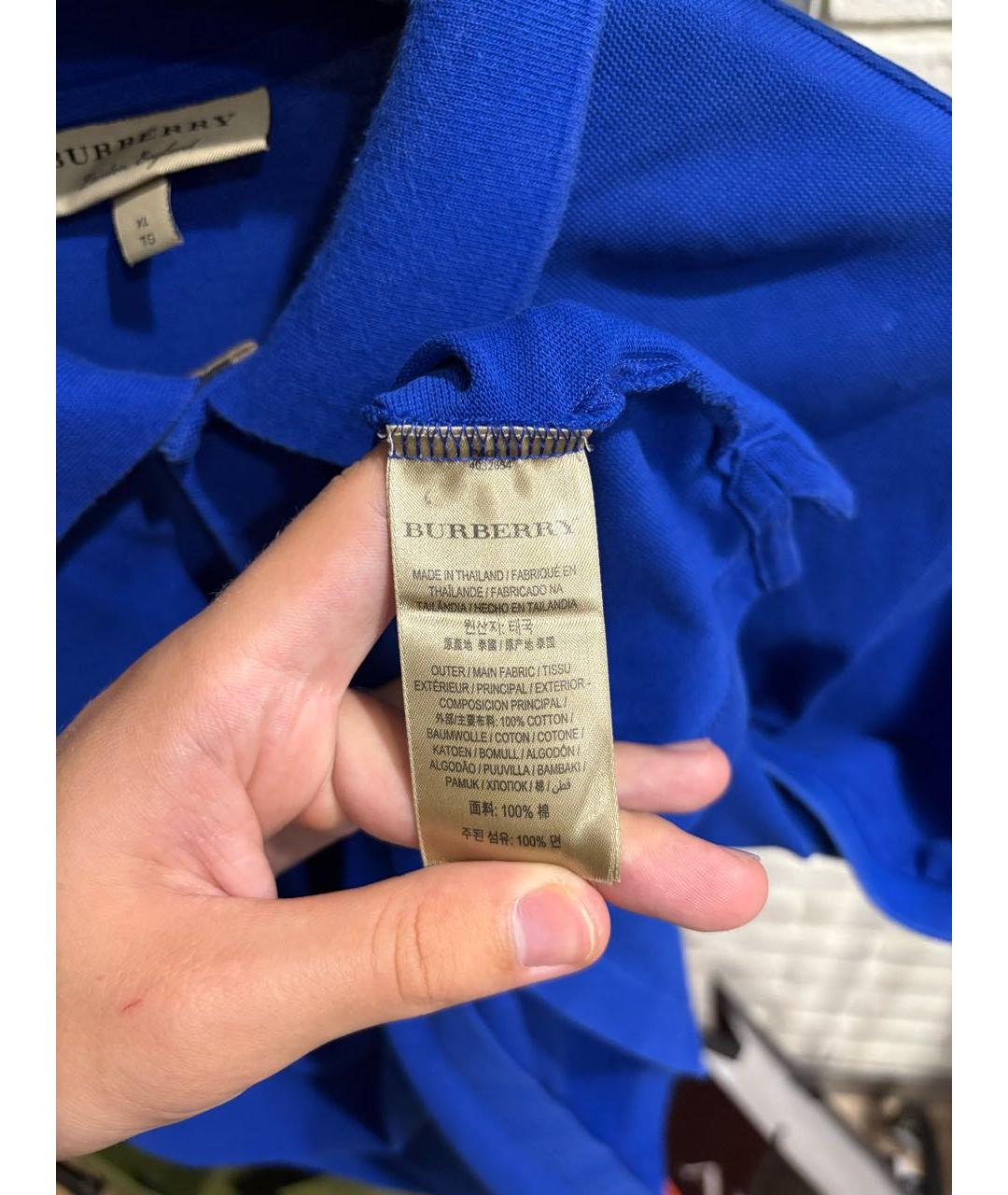 BURBERRY Синее хлопковое поло с коротким рукавом, фото 6