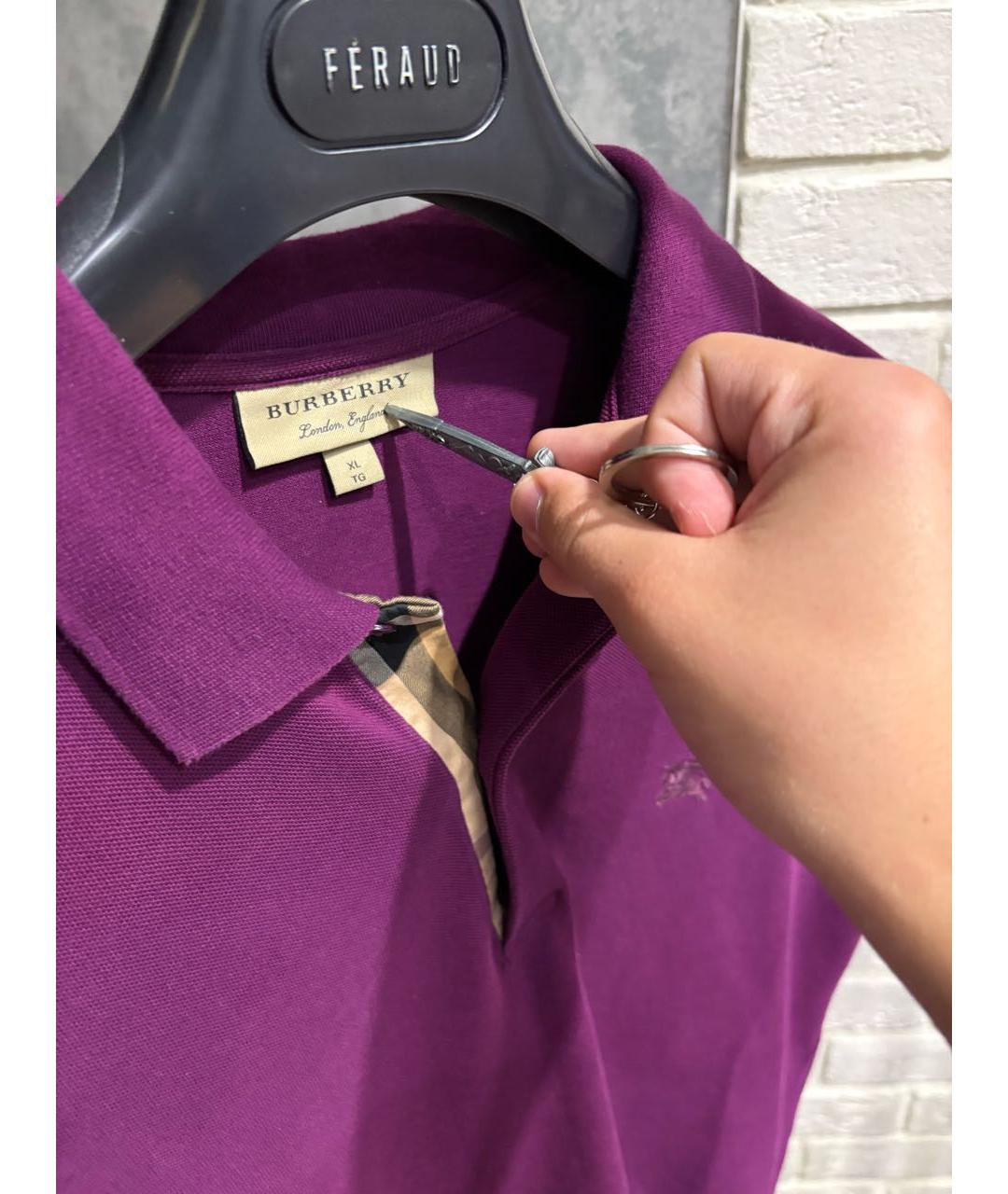 BURBERRY Фиолетовое хлопковое поло с коротким рукавом, фото 5