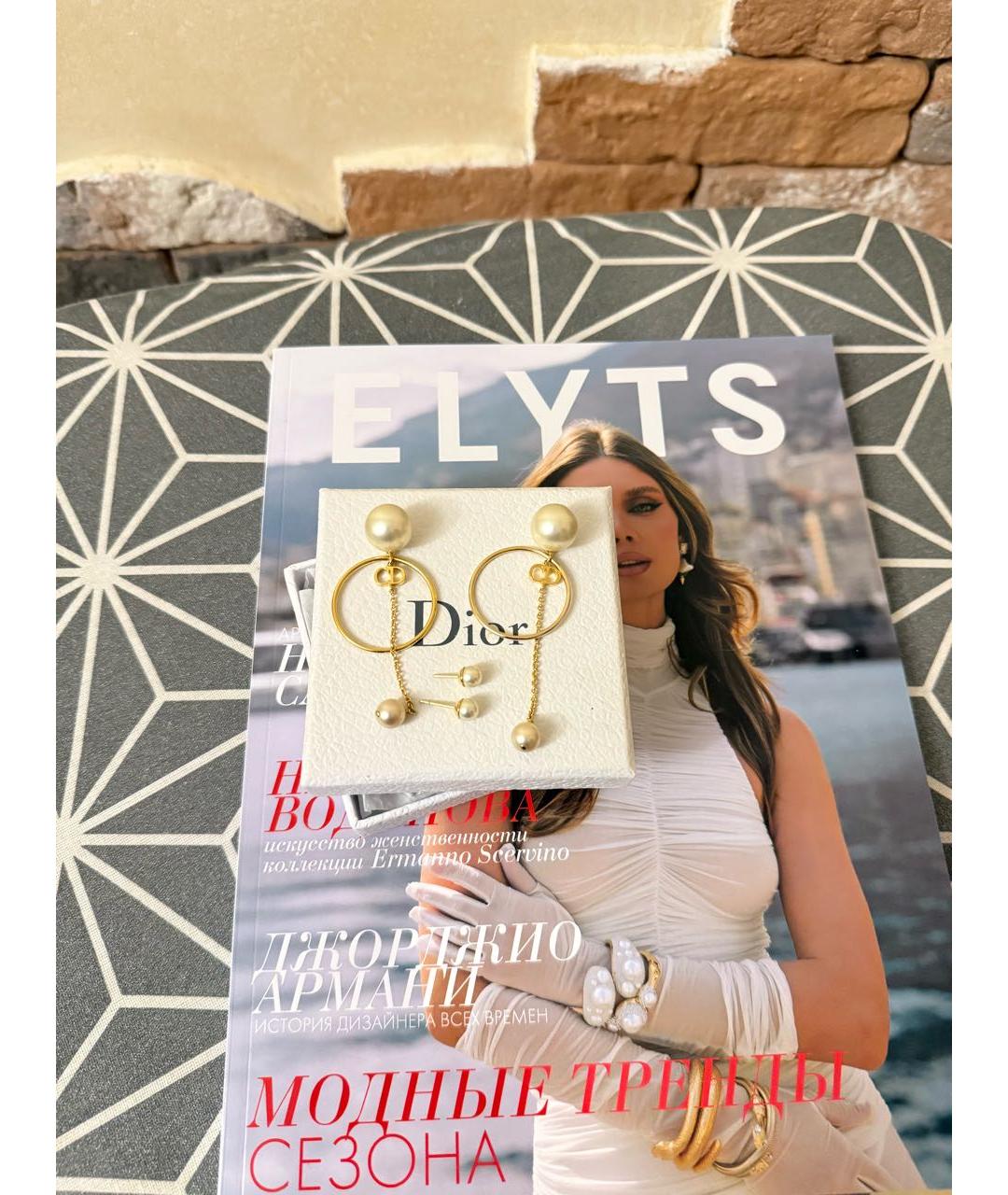 CHRISTIAN DIOR Золотые металлические серьги, фото 8