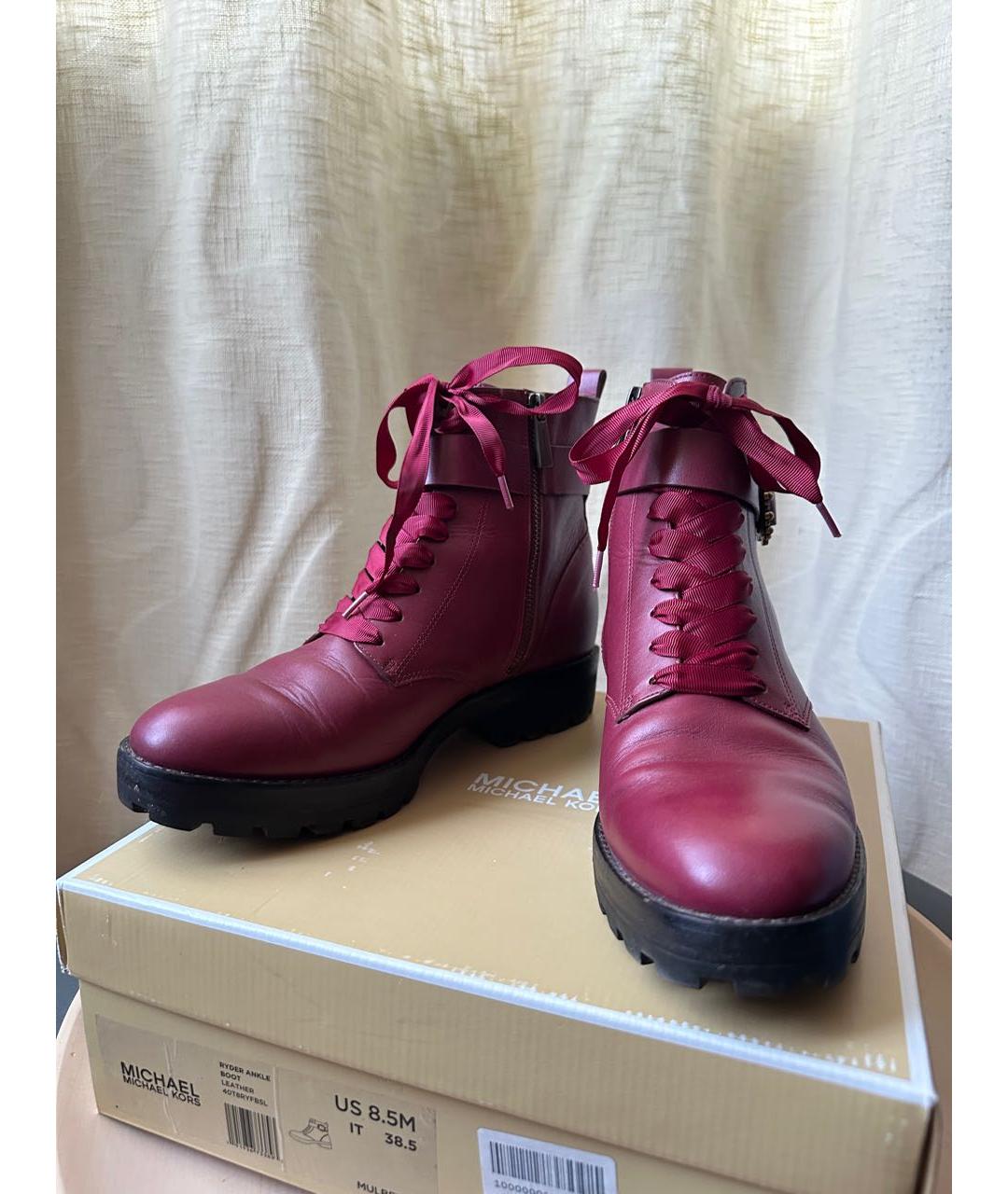 MICHAEL MICHAEL KORS Бордовые кожаные полусапоги, фото 2