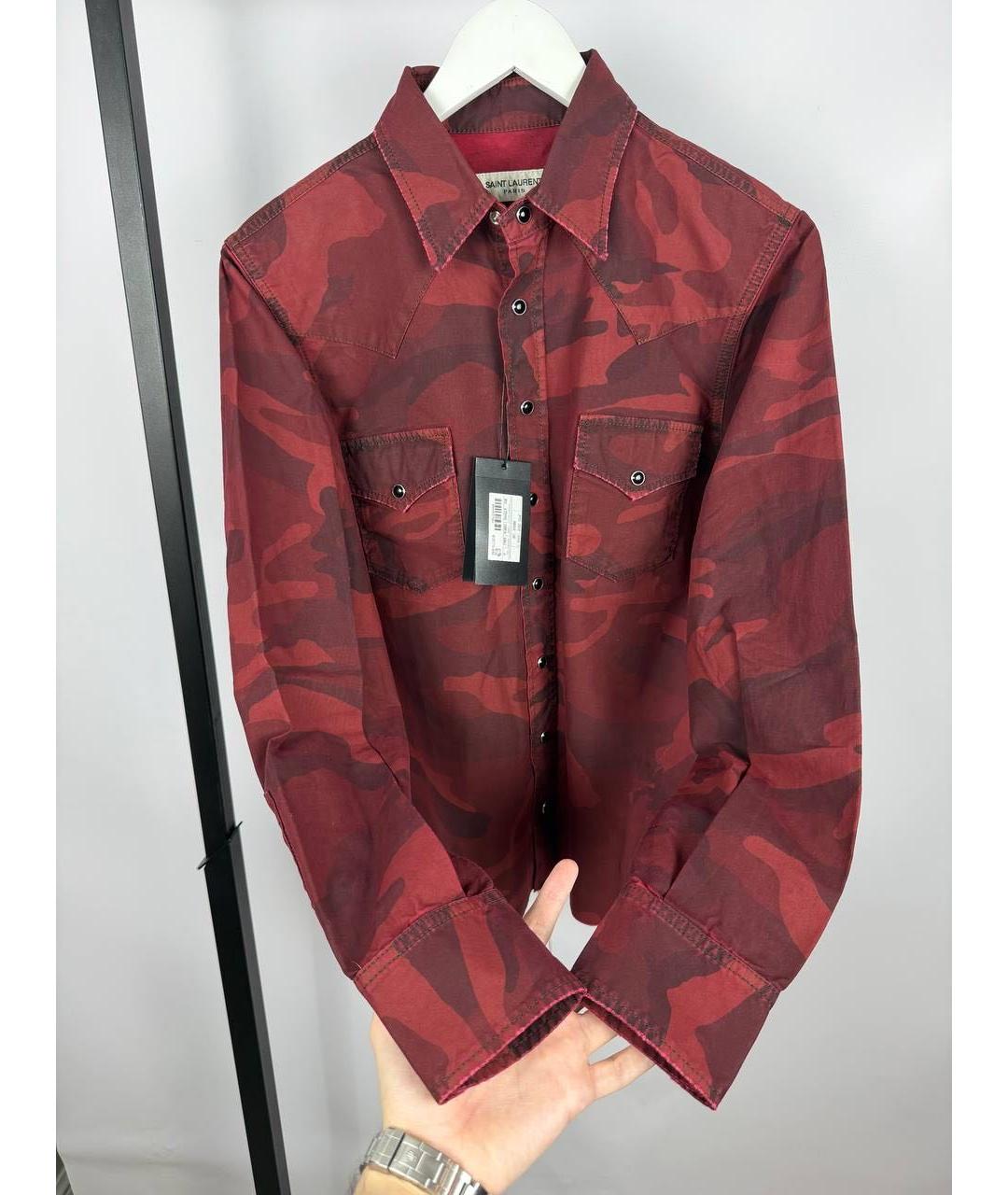 SAINT LAURENT Бордовая хлопковая рубашка, фото 5