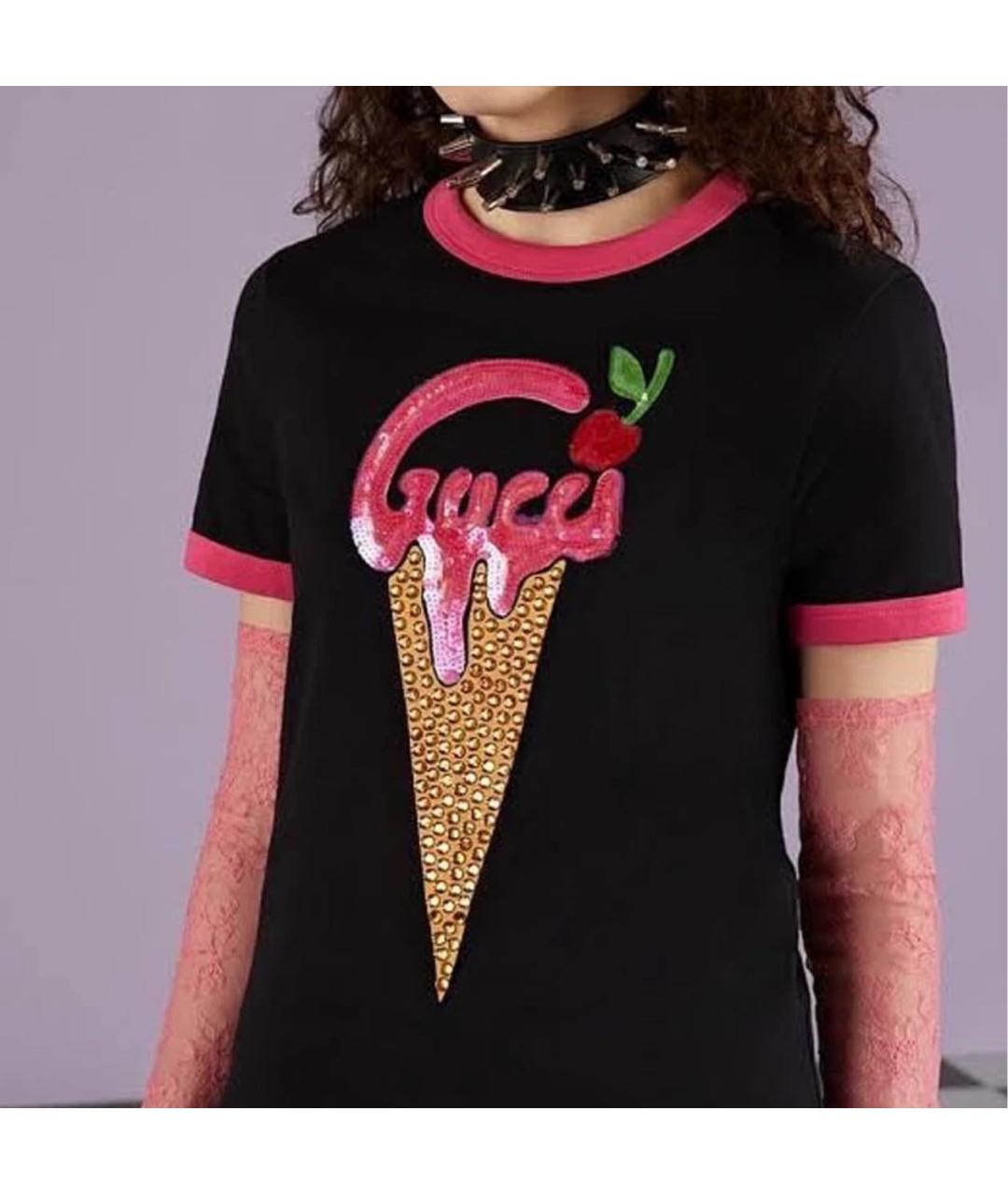 GUCCI Черная хлопковая футболка, фото 3