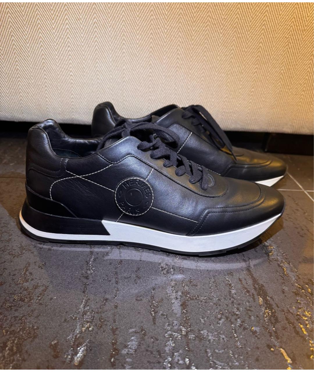 HERMES Черные кожаные низкие кроссовки / кеды, фото 9