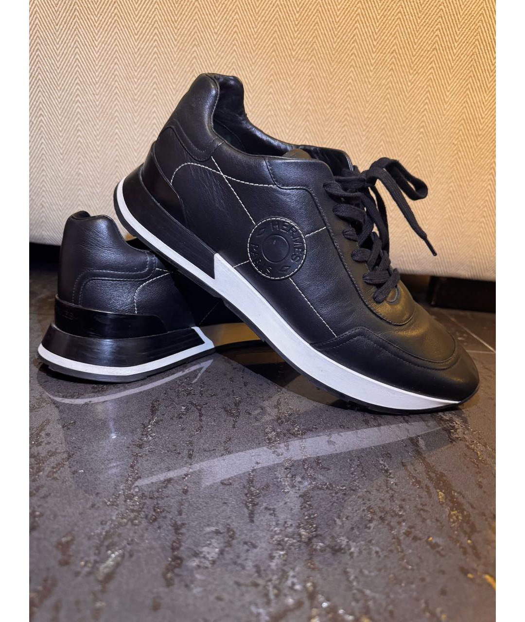 HERMES Черные кожаные низкие кроссовки / кеды, фото 5