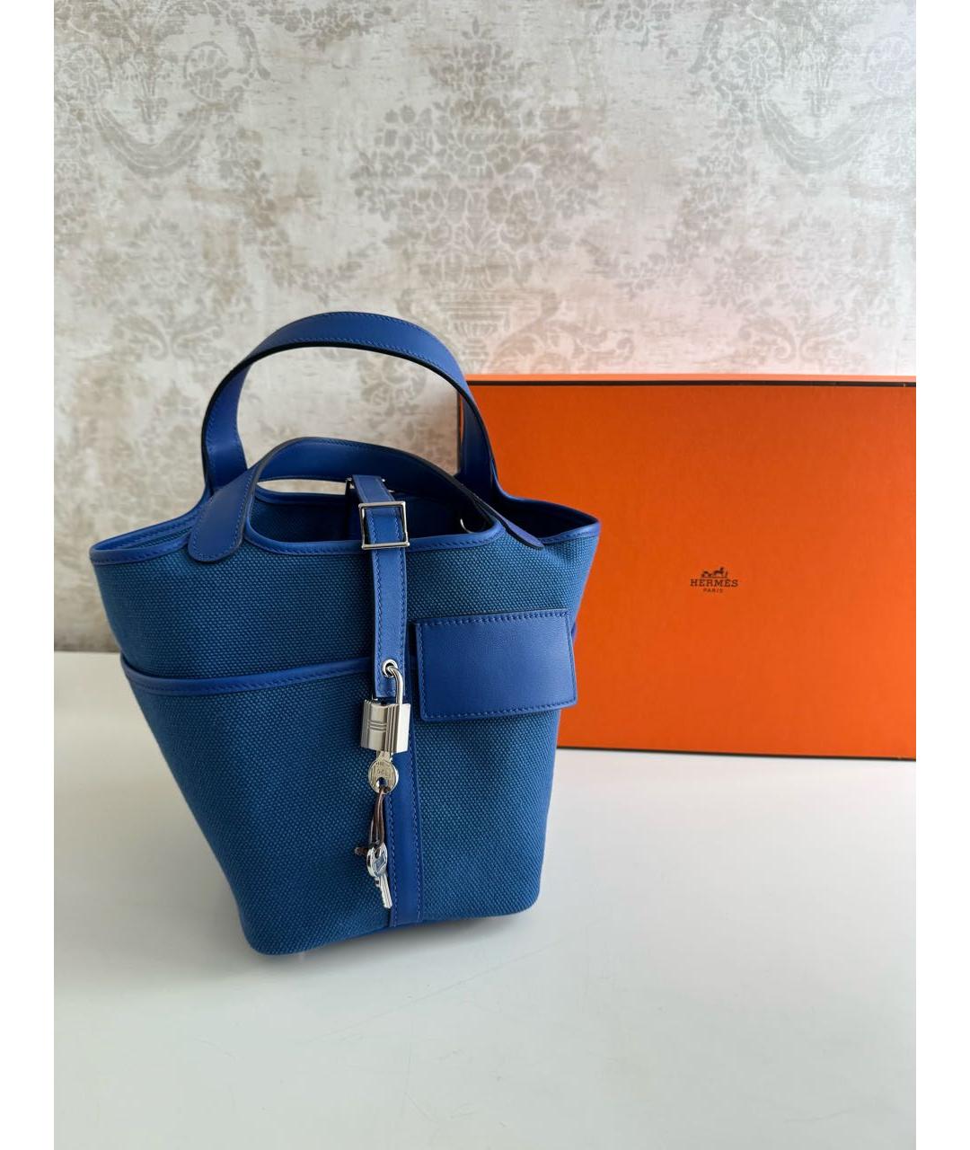 HERMES Синяя кожаная сумка с короткими ручками, фото 5