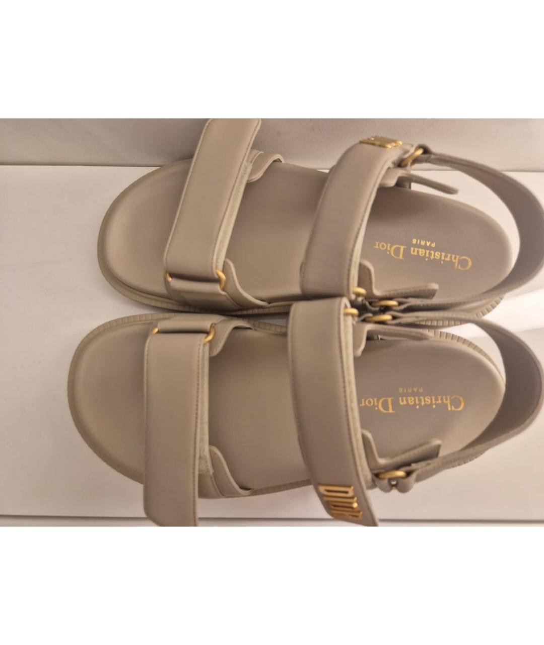 CHRISTIAN DIOR Бежевые кожаные сандалии, фото 3