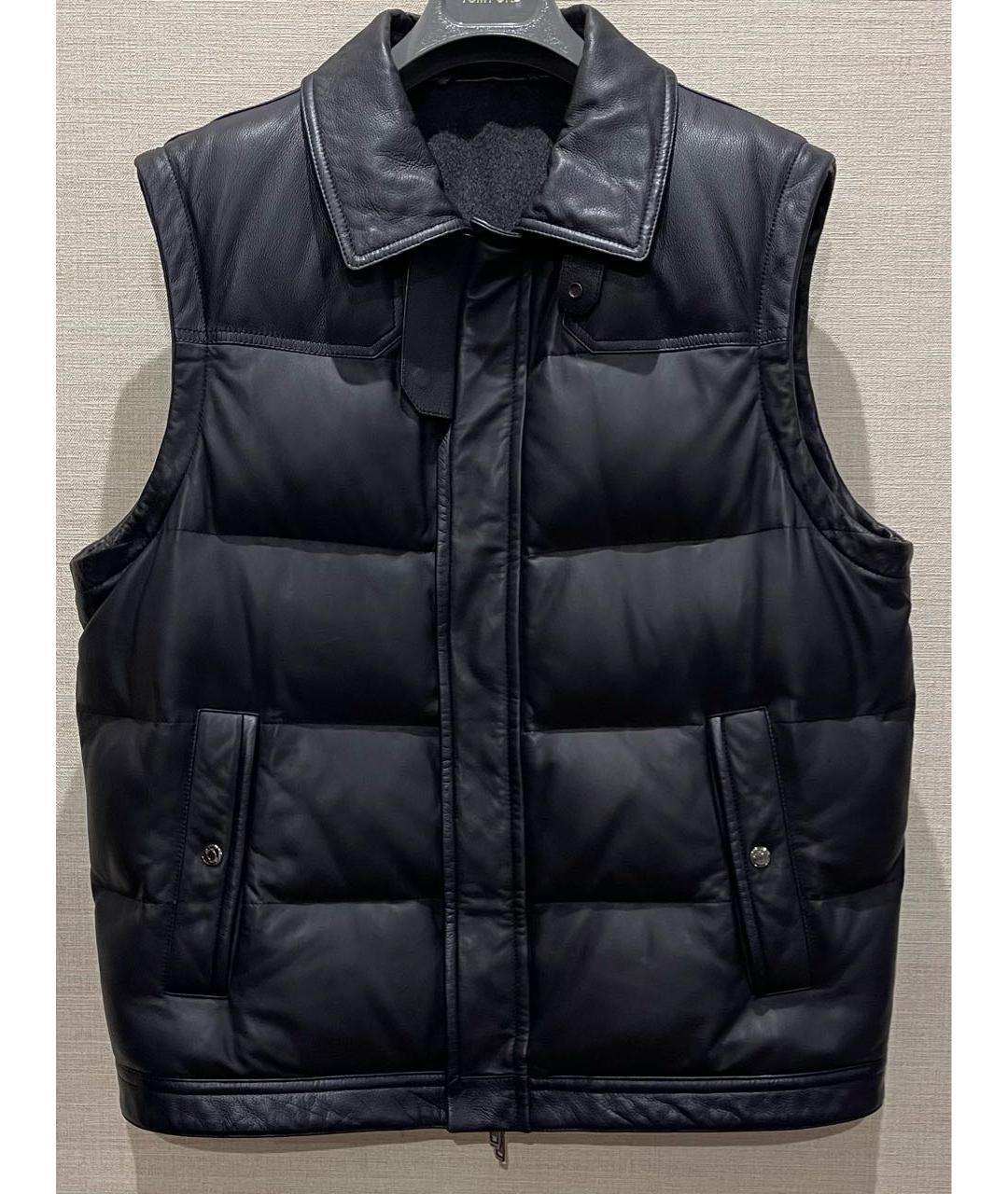 BRIONI Черный кожаный жилет, фото 8