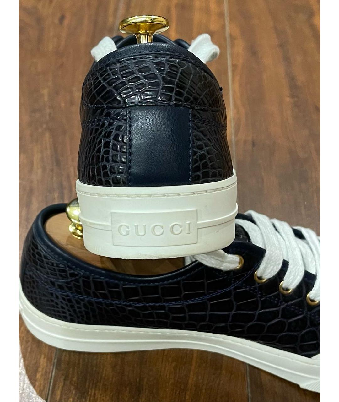 GUCCI Темно-синие низкие кроссовки / кеды из экзотической кожи, фото 5
