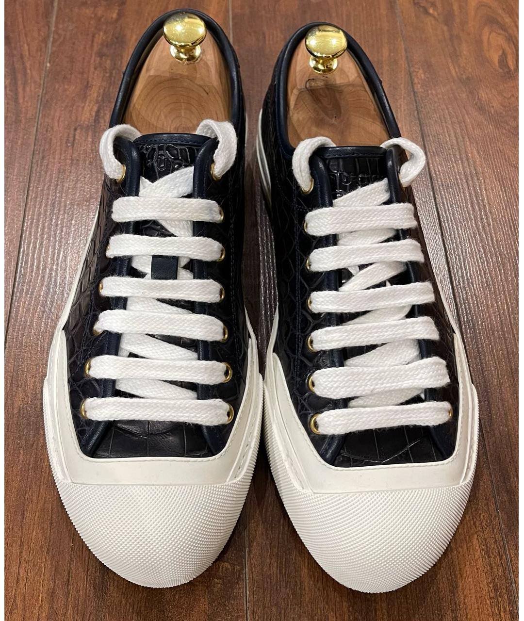 GUCCI Темно-синие низкие кроссовки / кеды из экзотической кожи, фото 2