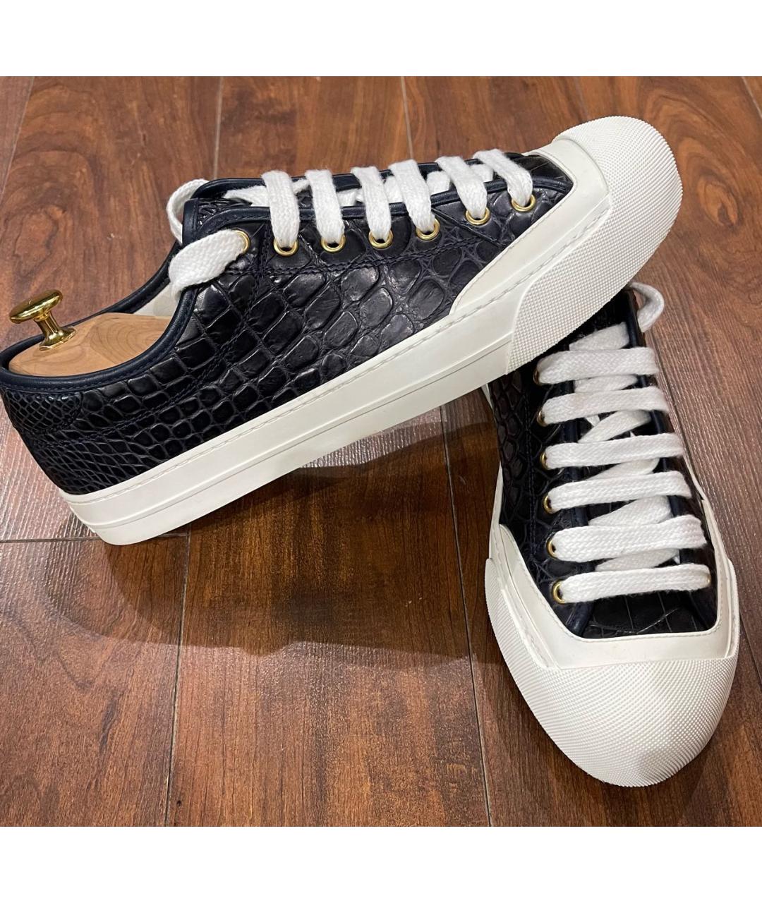 GUCCI Темно-синие низкие кроссовки / кеды из экзотической кожи, фото 3