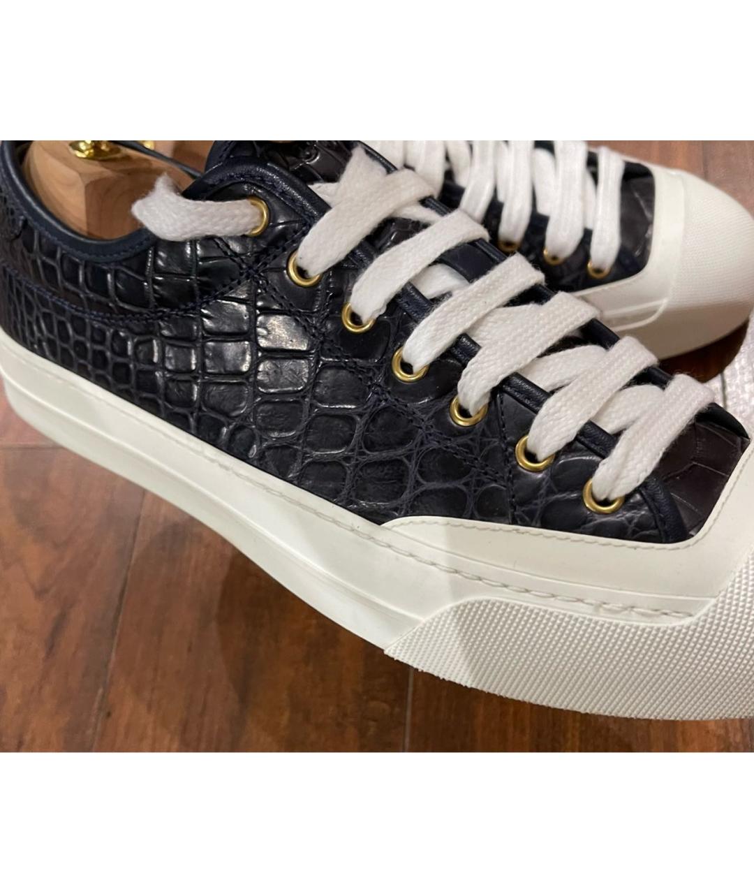 GUCCI Темно-синие низкие кроссовки / кеды из экзотической кожи, фото 6