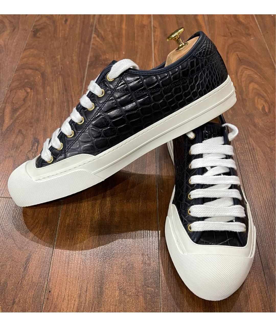 GUCCI Темно-синие низкие кроссовки / кеды из экзотической кожи, фото 4