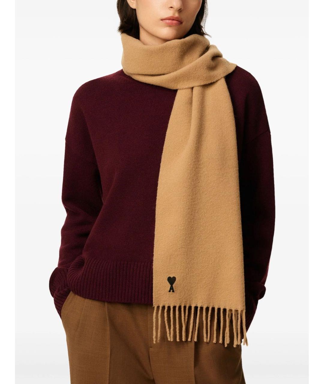 Ami Paris Коричневый шерстяной шарф, фото 2