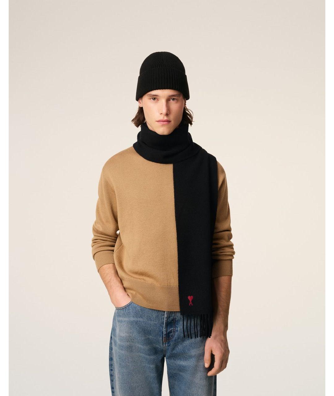 Ami Paris Черный шерстяной шарф, фото 2