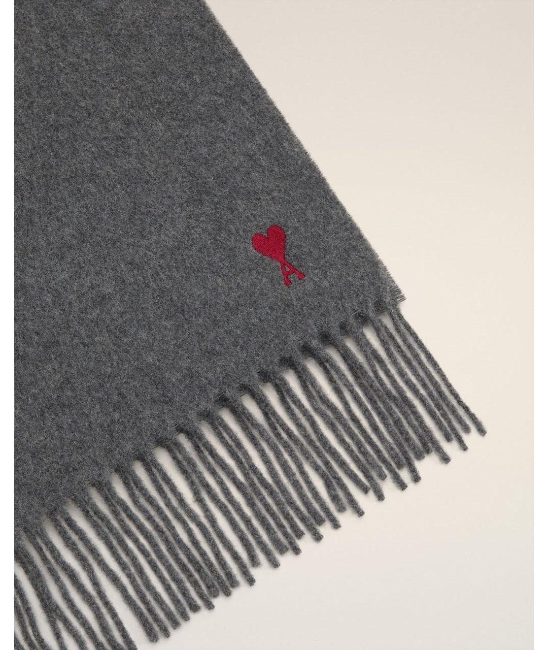 Ami Paris Серый шерстяной шарф, фото 3