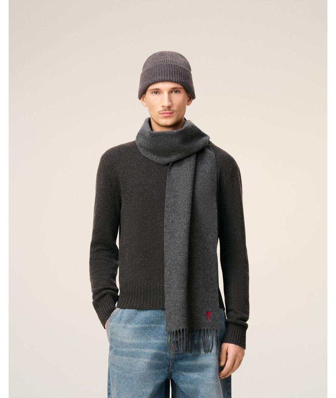 Ami Paris Серый шерстяной шарф, фото 2