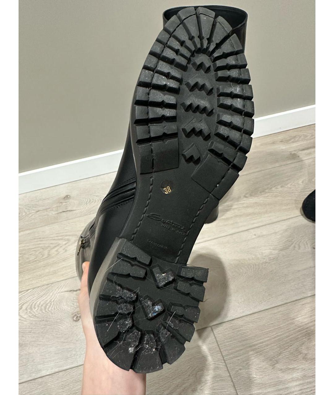 SANTONI Черные кожаные сапоги, фото 6