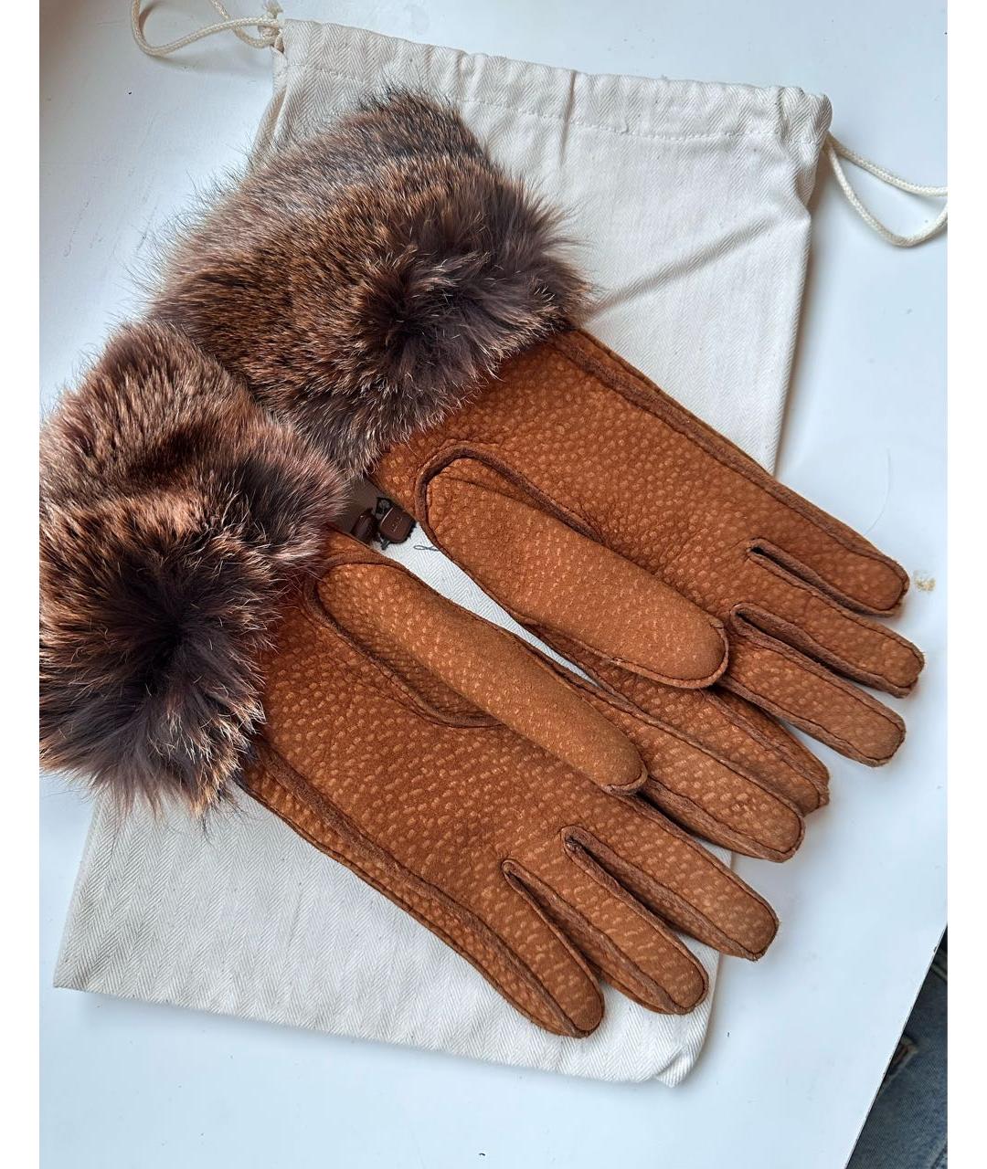 LORO PIANA Коричневые кашемировые перчатки, фото 2