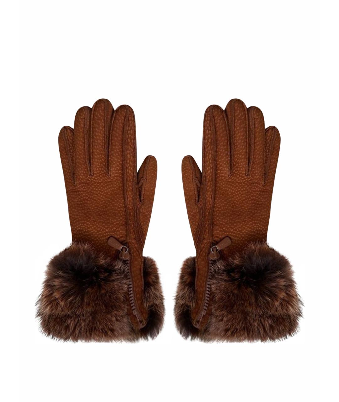 LORO PIANA Коричневые кашемировые перчатки, фото 1