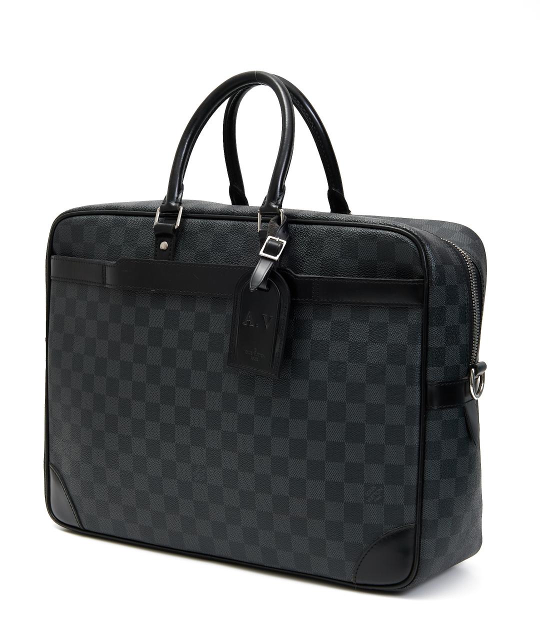 LOUIS VUITTON Черный кожаный портфель, фото 6