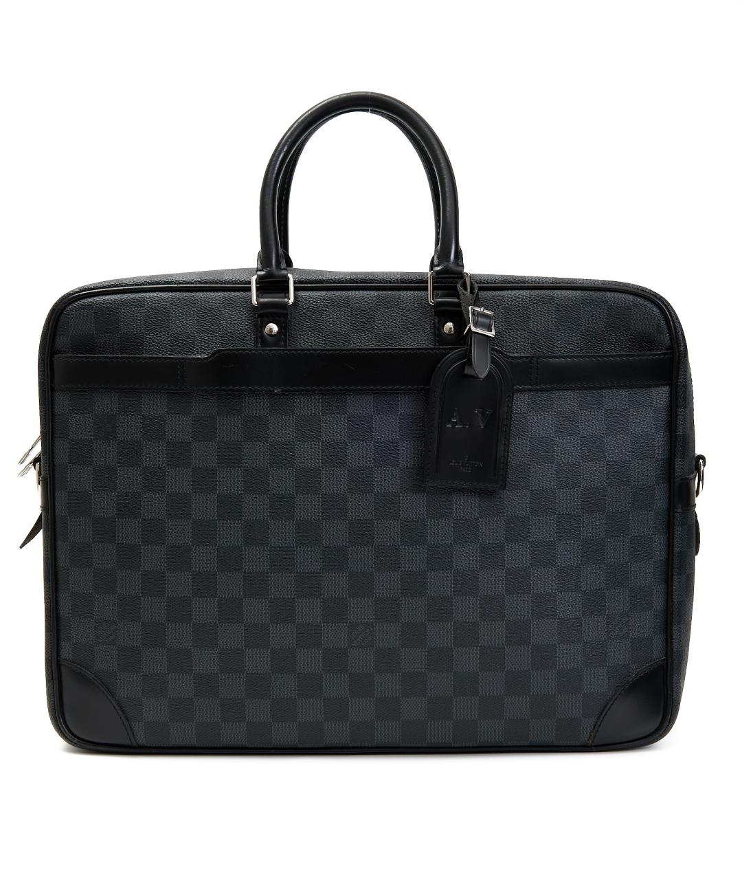 LOUIS VUITTON Черный кожаный портфель, фото 3