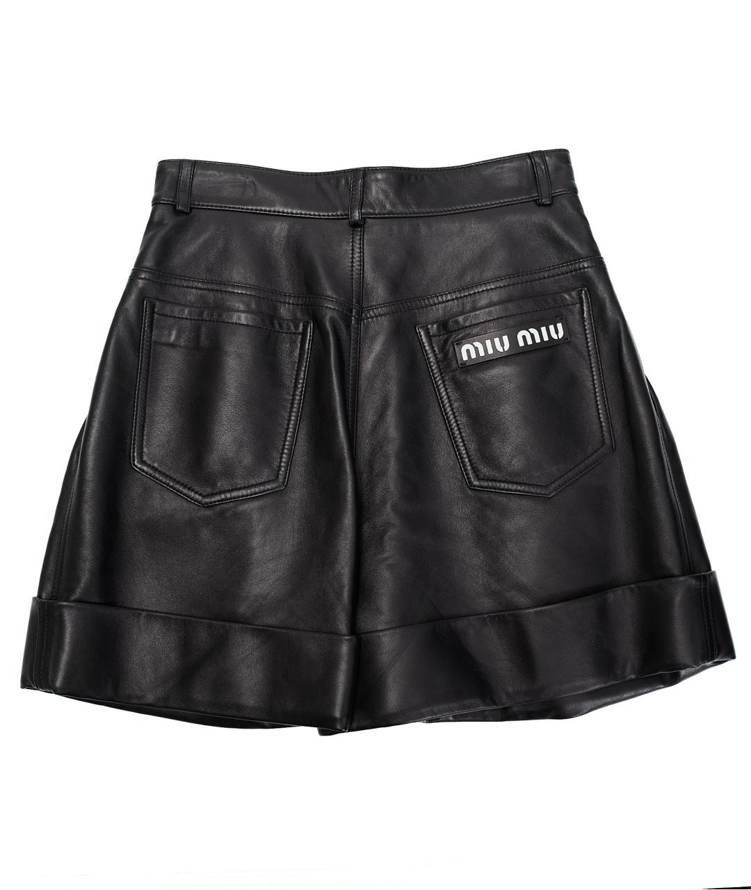 MIU MIU Черные кожаные шорты, фото 2