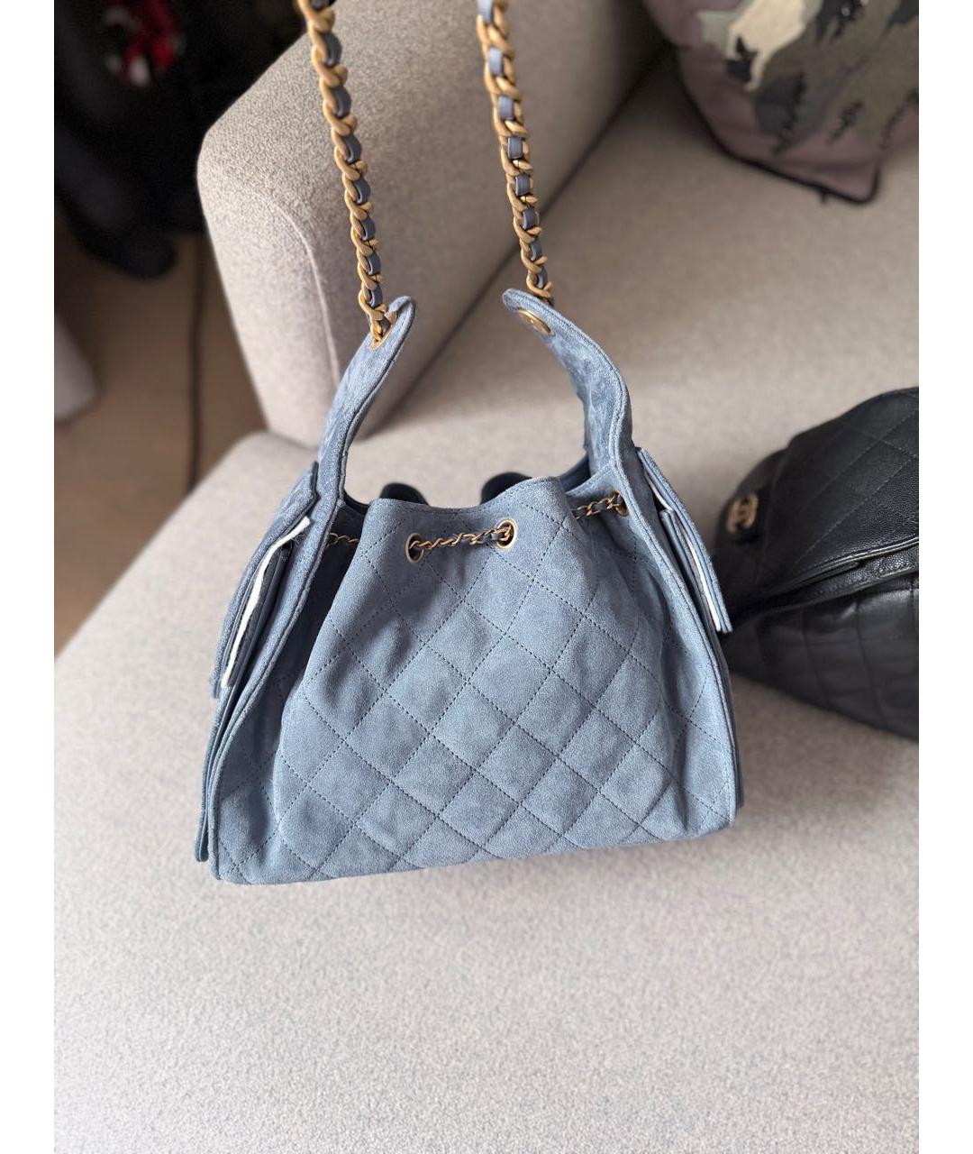 CHANEL Синяя замшевая сумка через плечо, фото 3