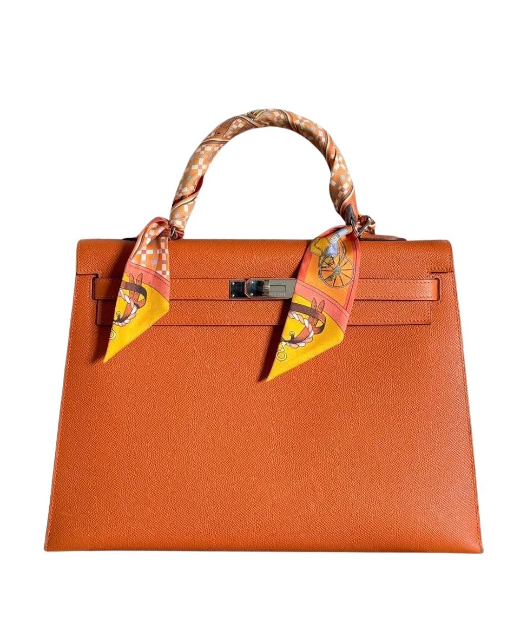 HERMES Оранжевая кожаная сумка с короткими ручками, фото 1