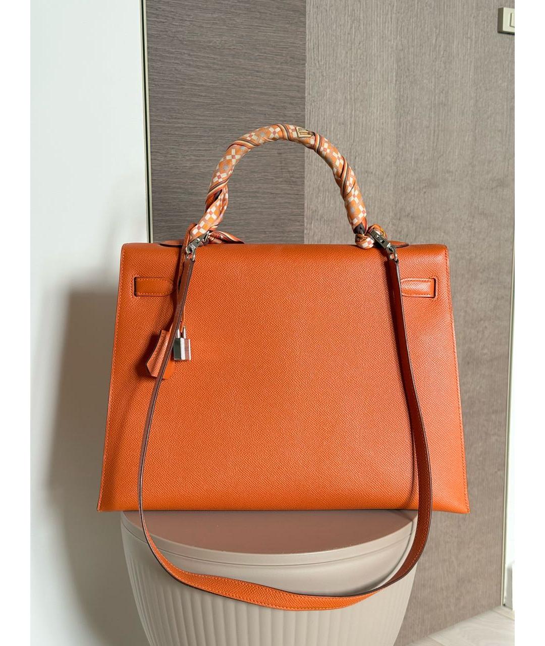 HERMES Оранжевая кожаная сумка с короткими ручками, фото 4