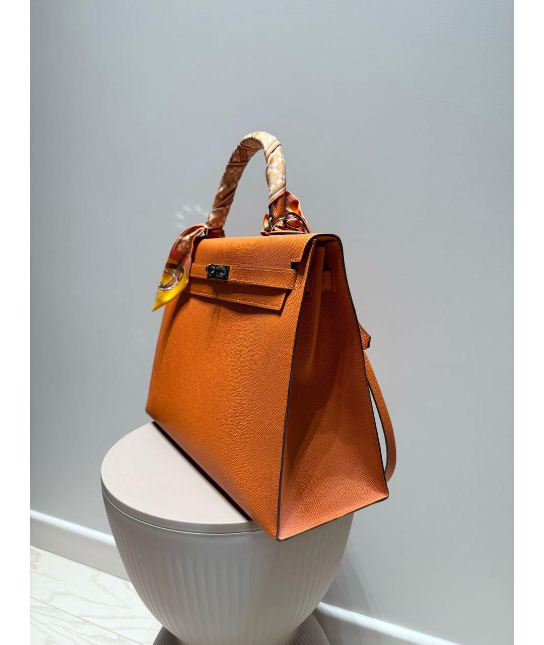 HERMES Оранжевая кожаная сумка с короткими ручками, фото 2
