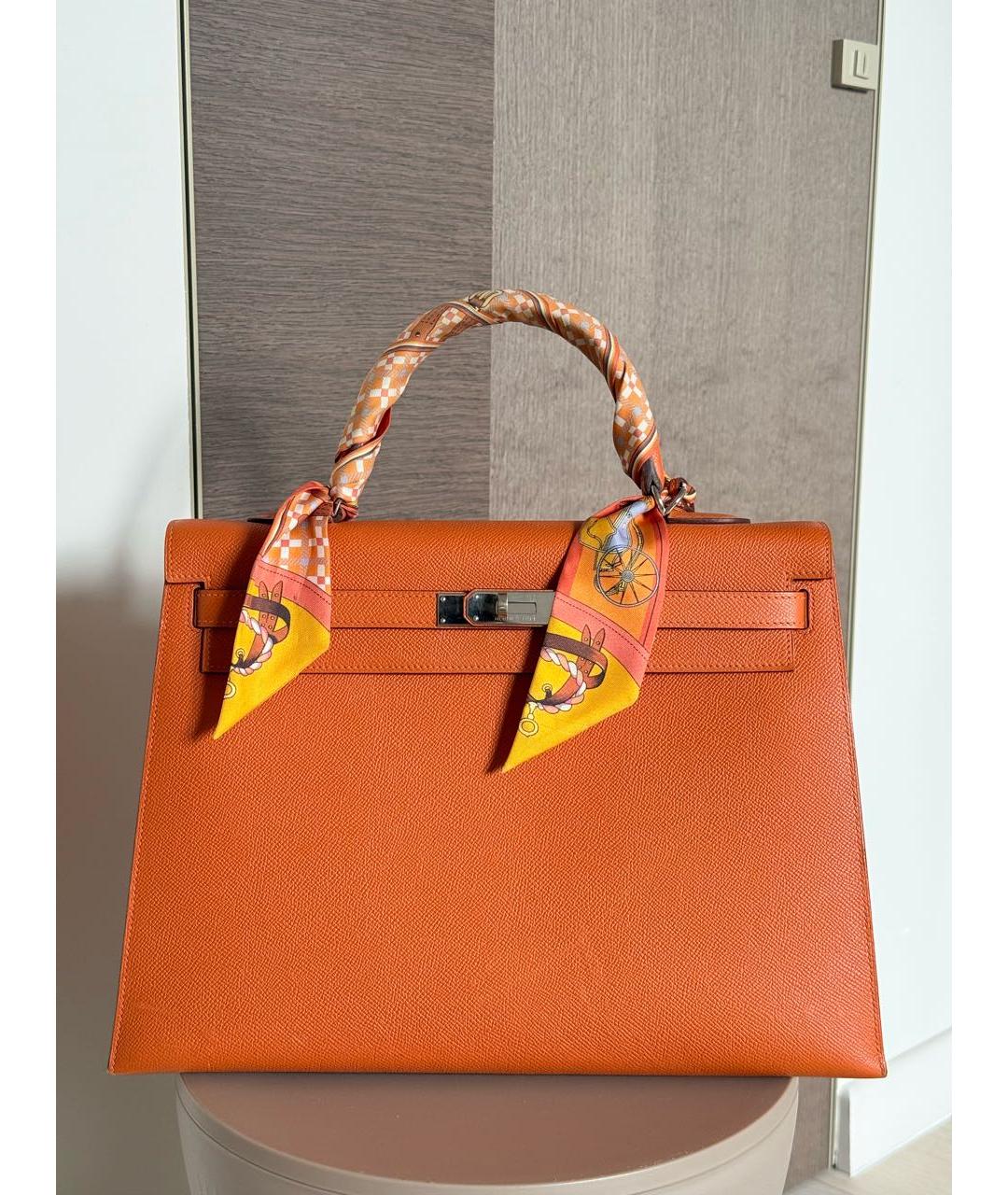 HERMES Оранжевая кожаная сумка с короткими ручками, фото 8