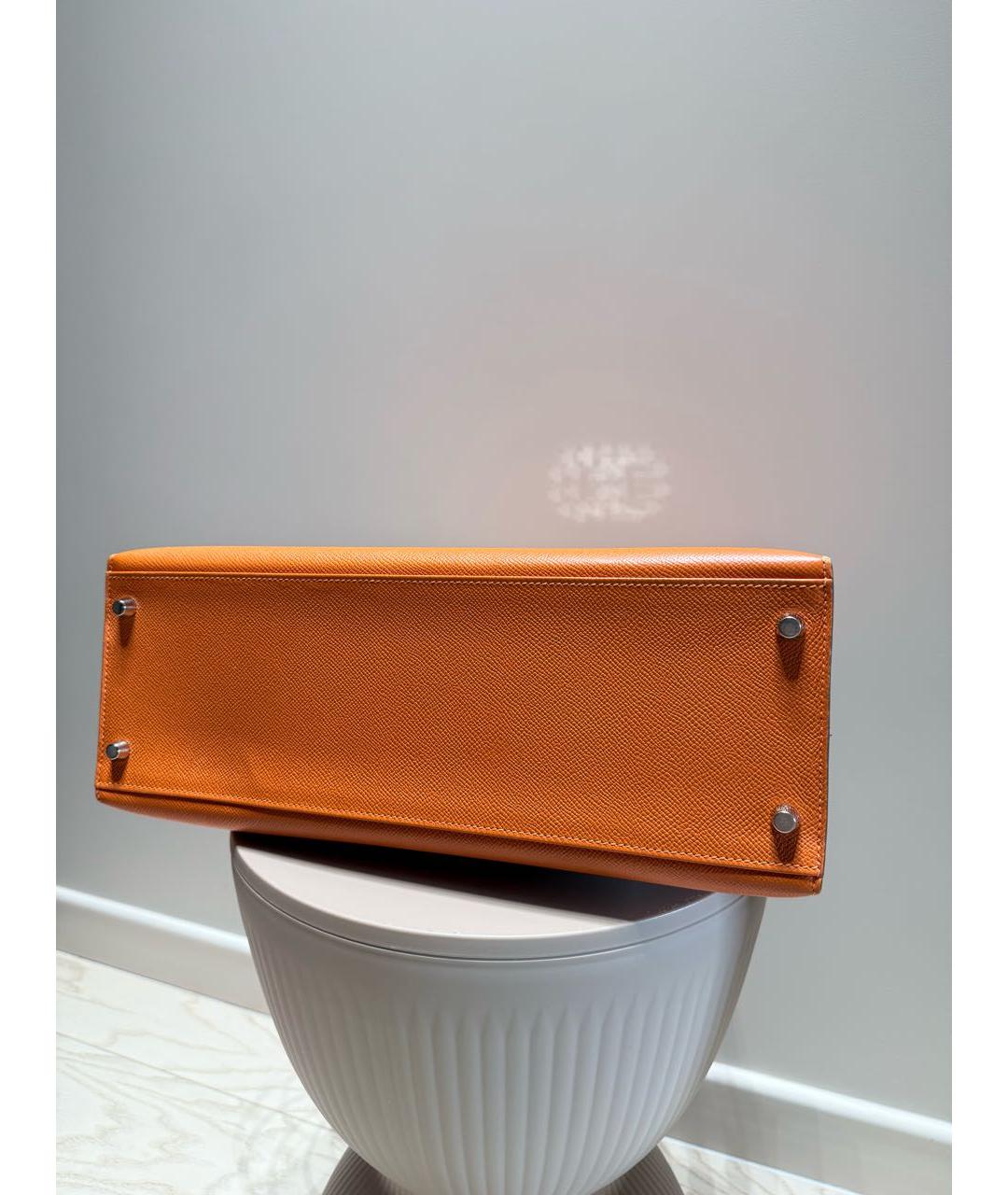 HERMES Оранжевая кожаная сумка с короткими ручками, фото 5