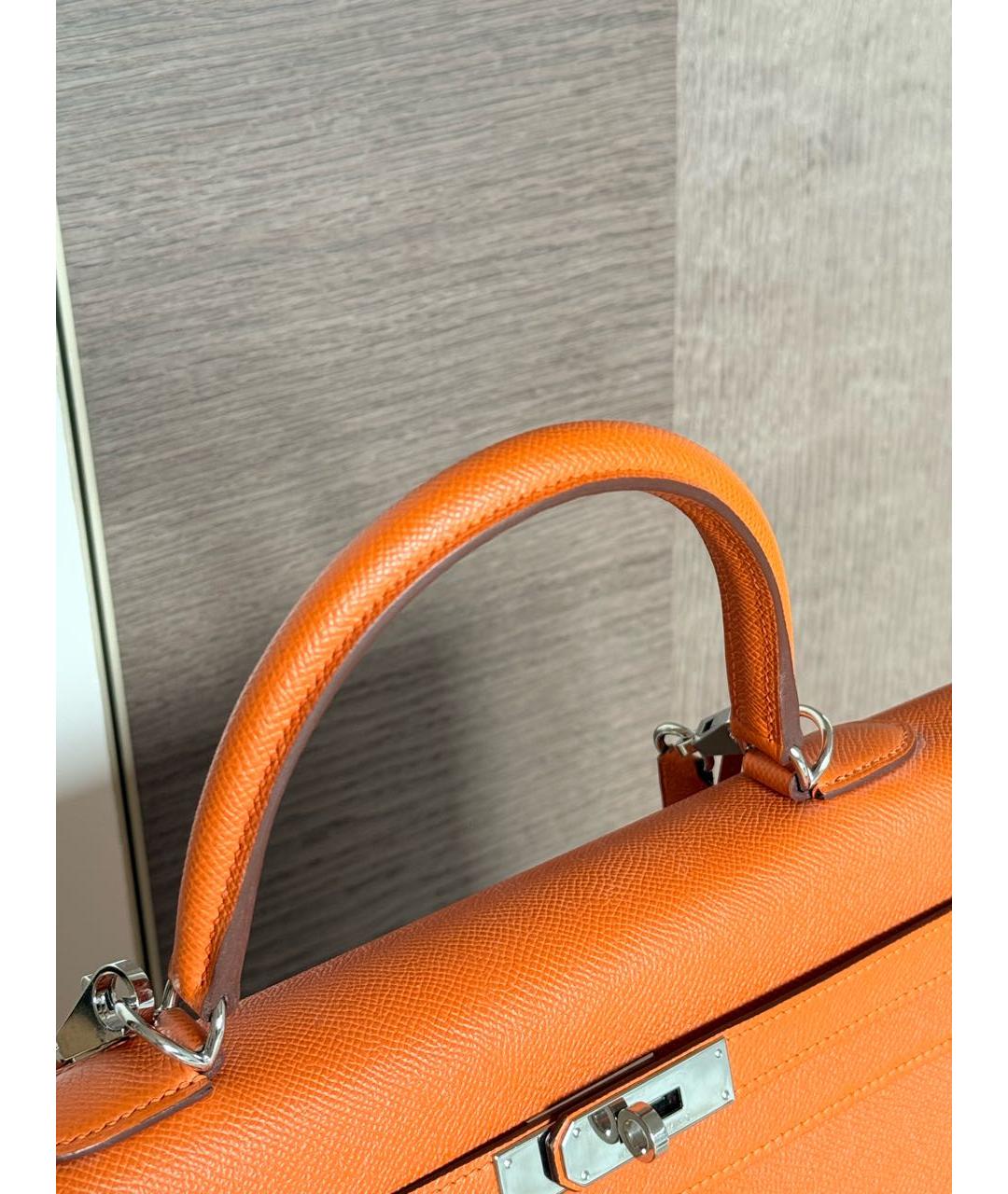 HERMES Оранжевая кожаная сумка с короткими ручками, фото 6