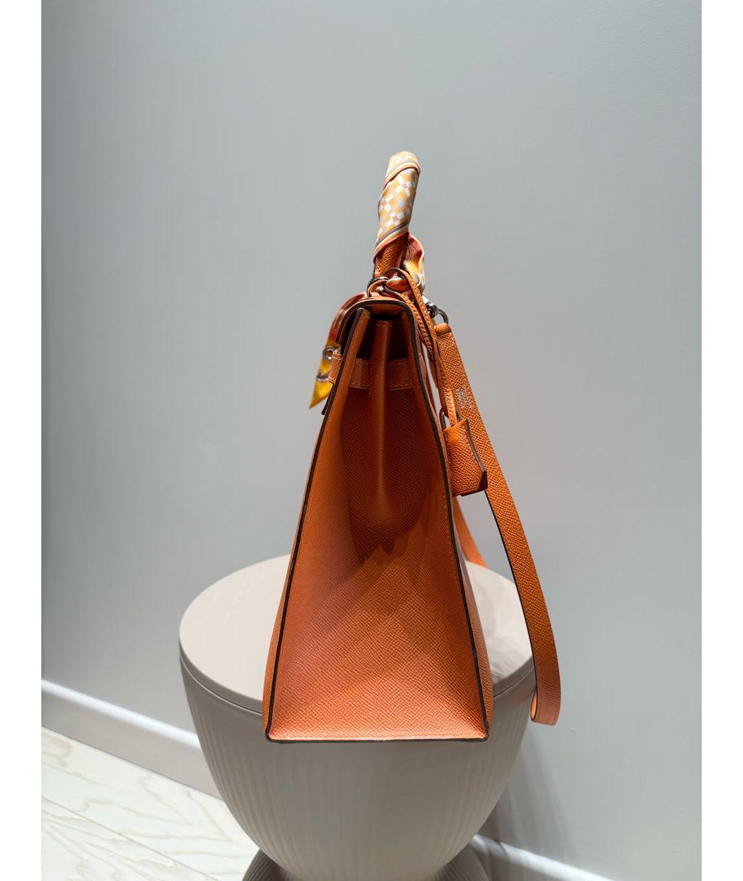 HERMES Оранжевая кожаная сумка с короткими ручками, фото 3