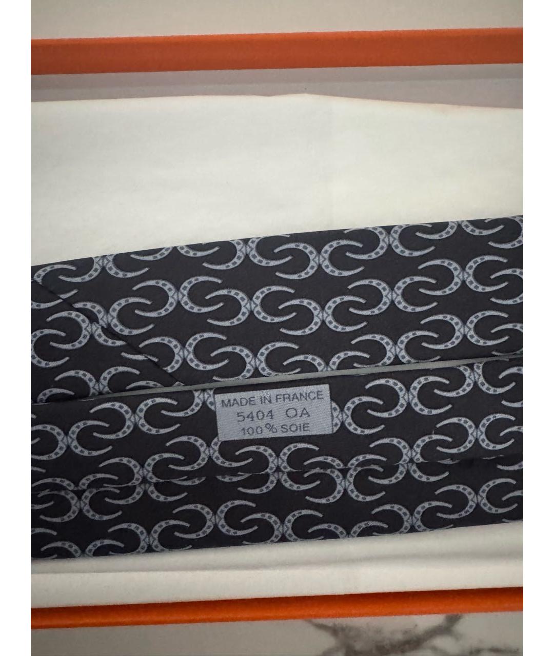 HERMES Темно-синий шелковый галстук, фото 3