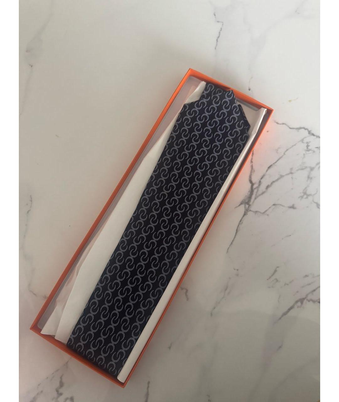 HERMES Темно-синий шелковый галстук, фото 5