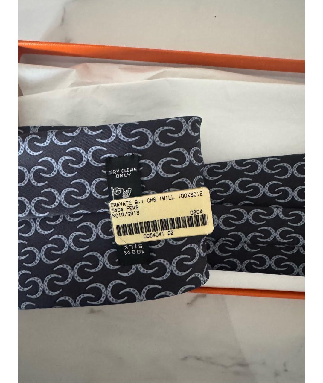 HERMES Темно-синий шелковый галстук, фото 2