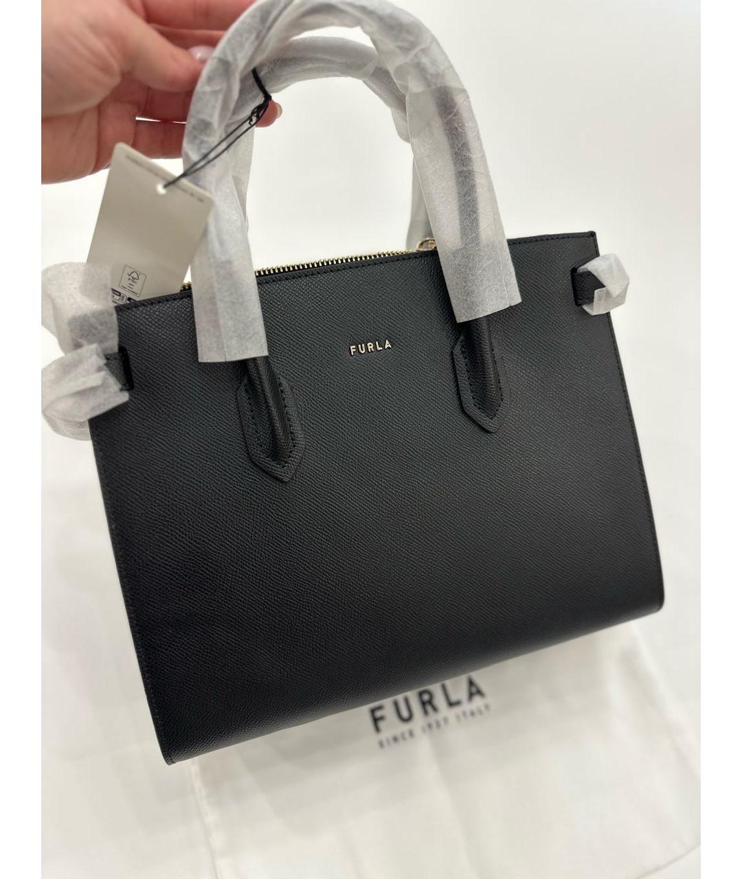 FURLA Черная кожаная сумка с короткими ручками, фото 5