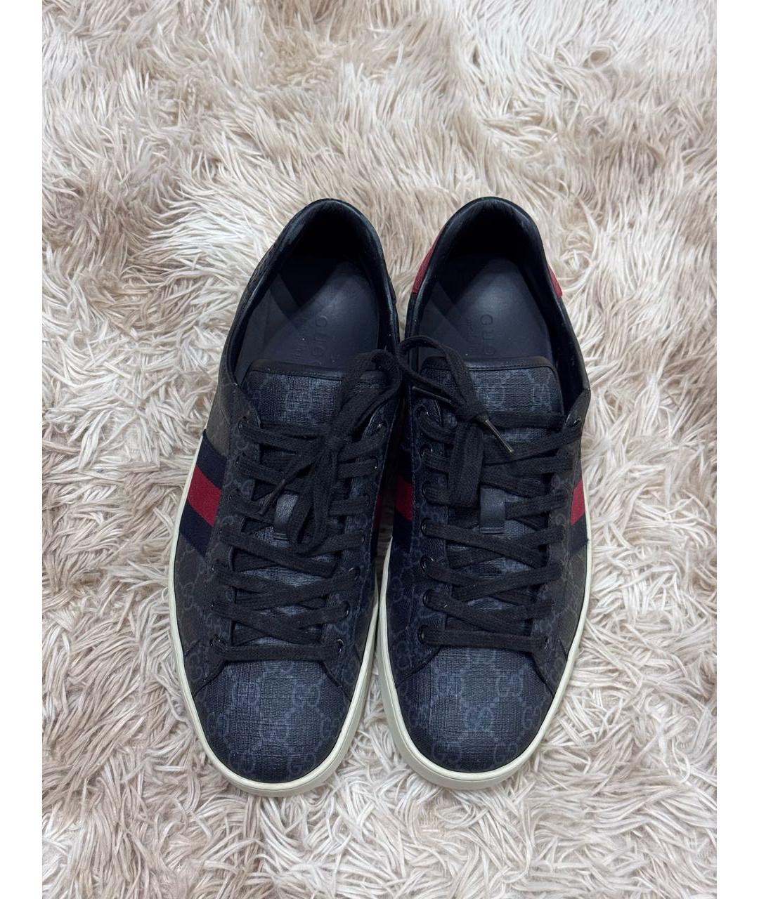 GUCCI Черные низкие кроссовки / кеды из искусственной кожи, фото 4