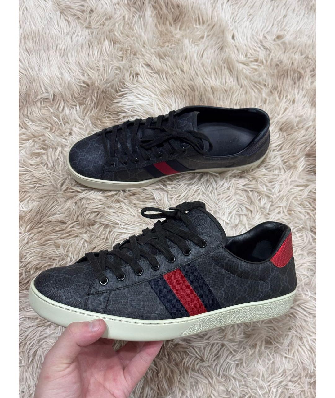 GUCCI Черные низкие кроссовки / кеды из искусственной кожи, фото 3