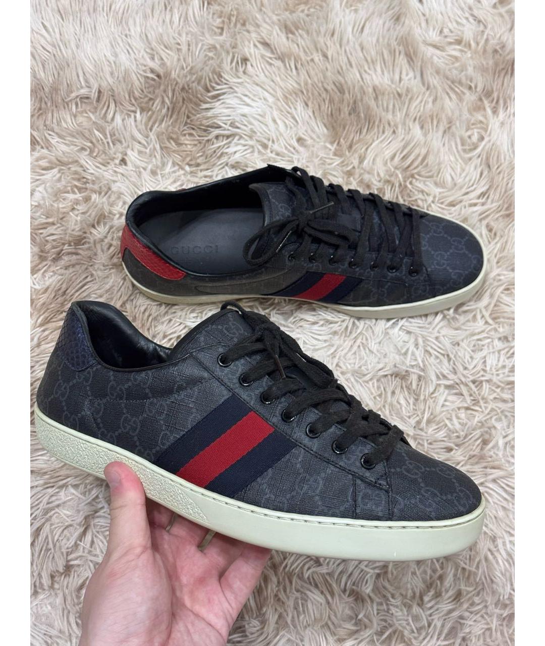 GUCCI Черные низкие кроссовки / кеды из искусственной кожи, фото 8