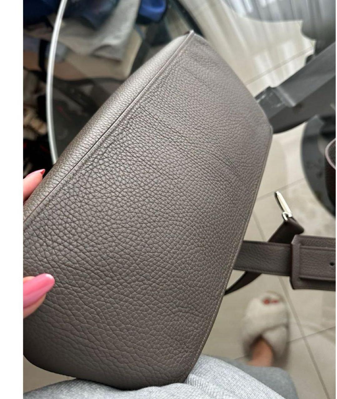HERMES Серая кожаная сумка с короткими ручками, фото 5