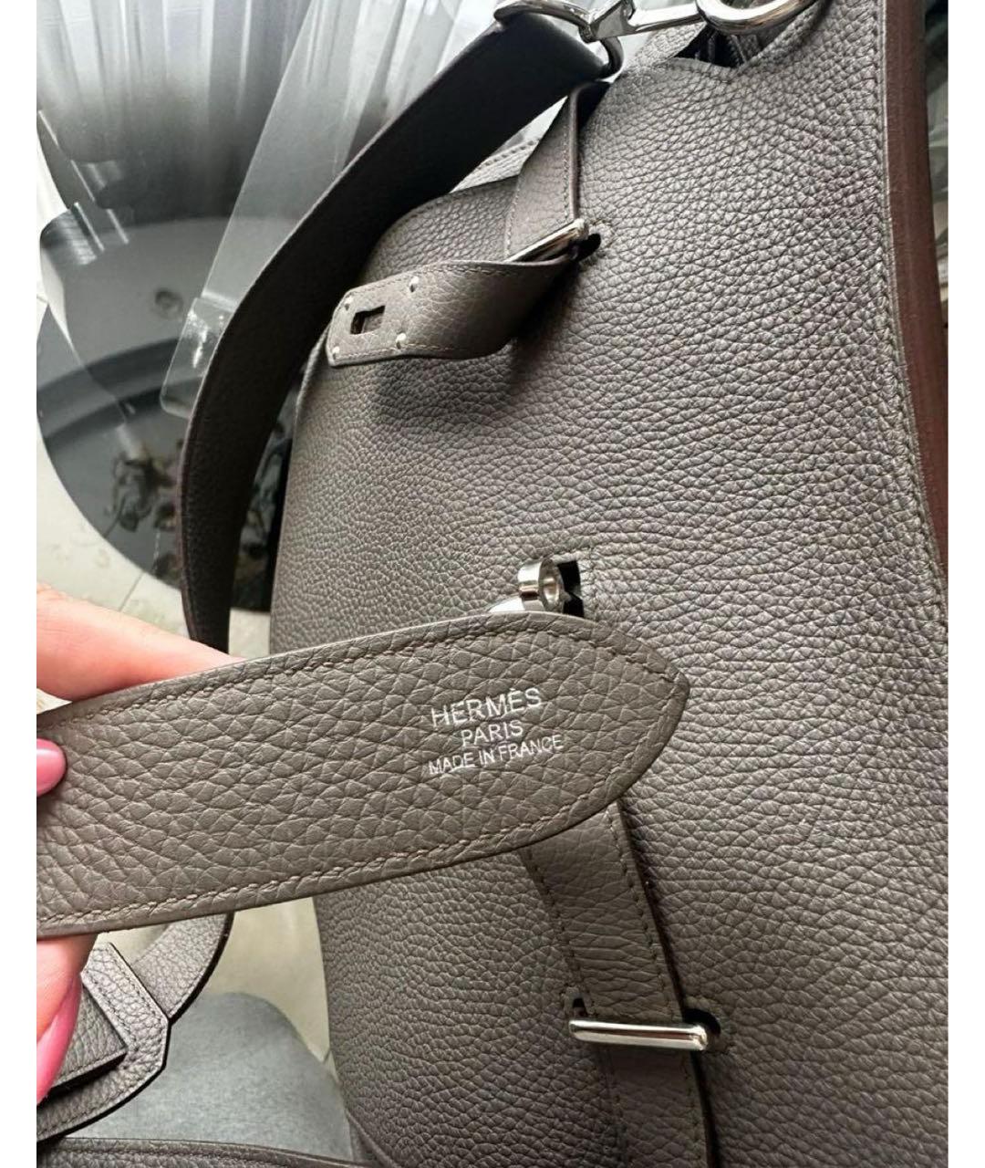 HERMES Серая кожаная сумка с короткими ручками, фото 3