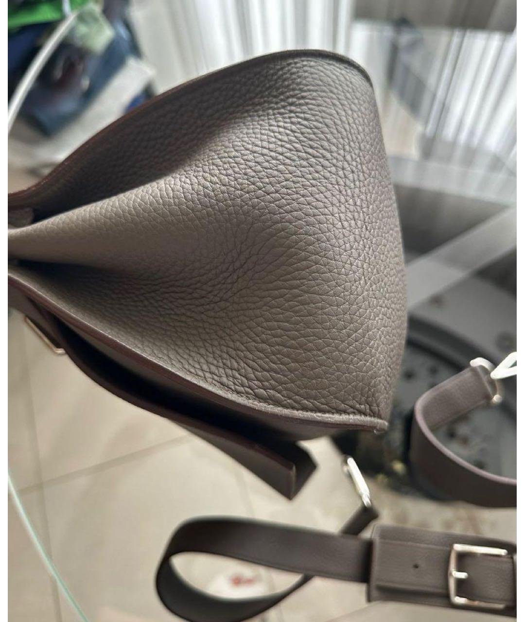 HERMES Серая кожаная сумка с короткими ручками, фото 4