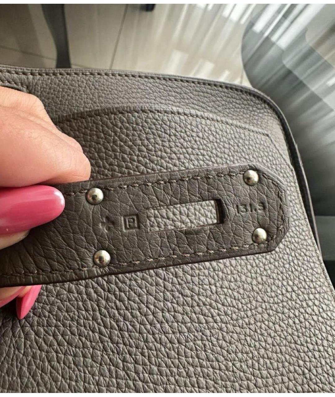 HERMES Серая кожаная сумка с короткими ручками, фото 6