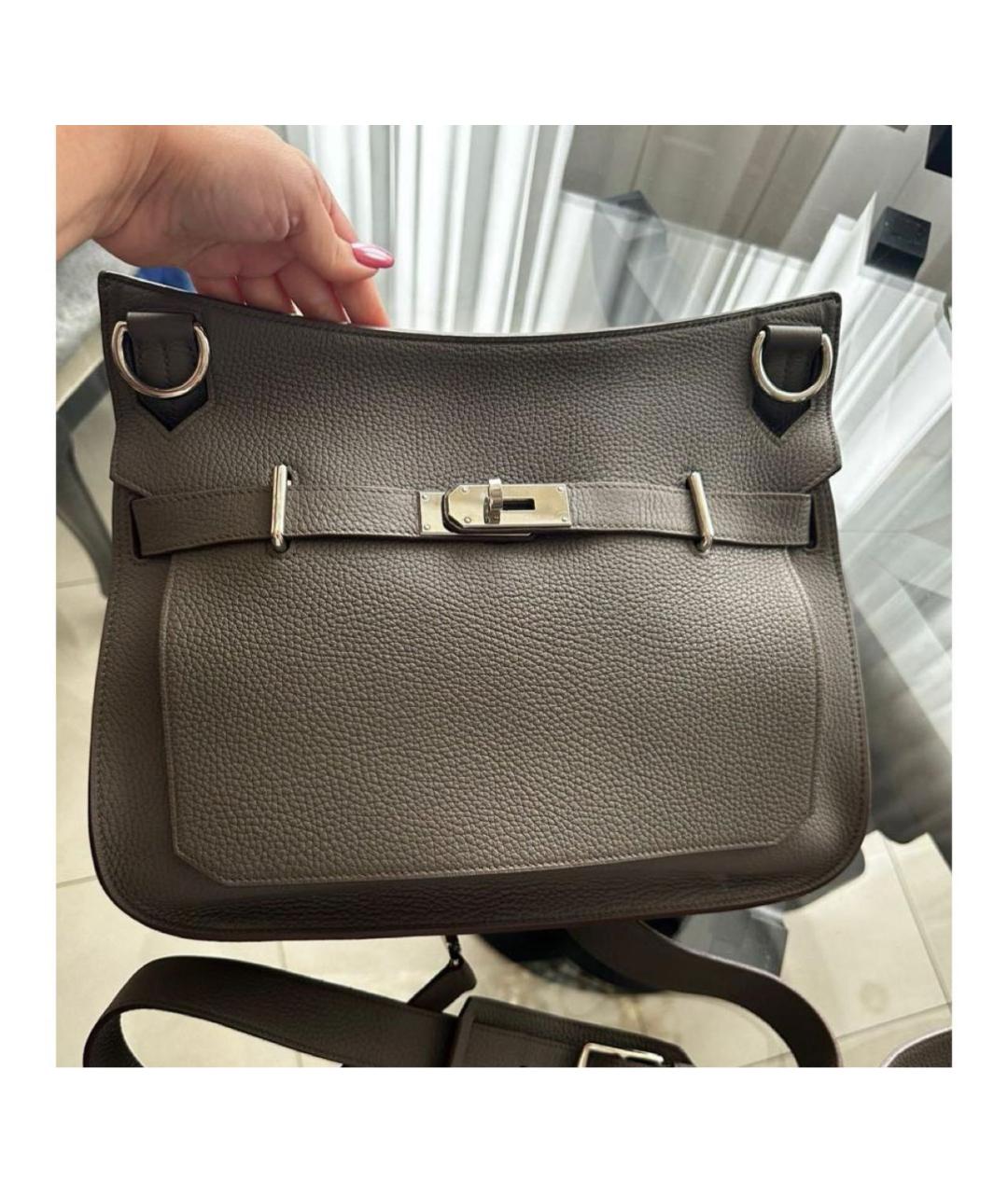 HERMES Серая кожаная сумка с короткими ручками, фото 8