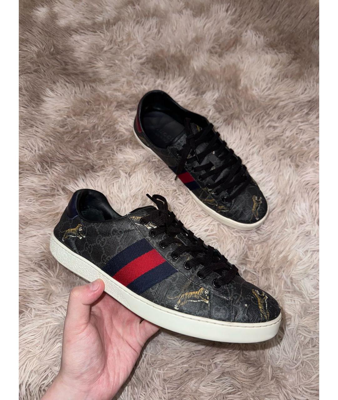 GUCCI Черные низкие кроссовки / кеды из искусственной кожи, фото 8