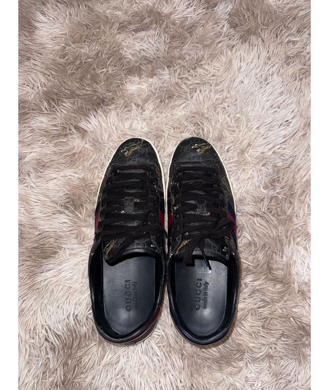 GUCCI Черные низкие кроссовки / кеды из искусственной кожи, фото 6