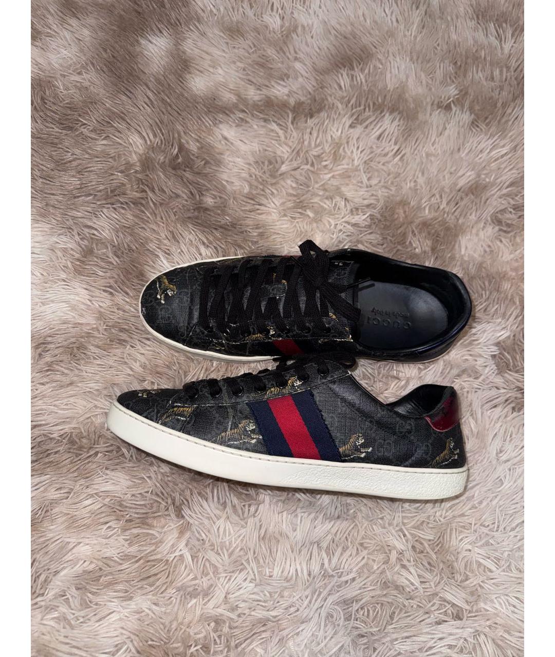 GUCCI Черные низкие кроссовки / кеды из искусственной кожи, фото 4